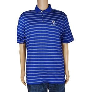 Nike Tiger Woods Collection Polo Shirt Men MED Blue Stripe DriFit FOLDS OF HONOR